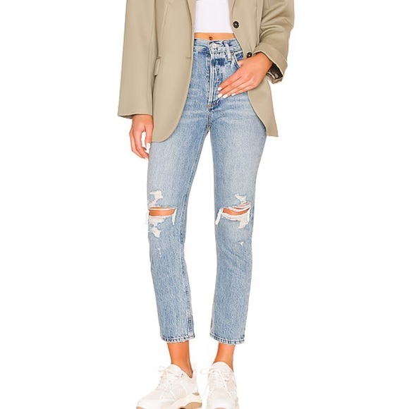 Agolde Riley High Rise Straight Crop in Blitz Button Fly Light Wash Sz 24 - Picture 1 of 16